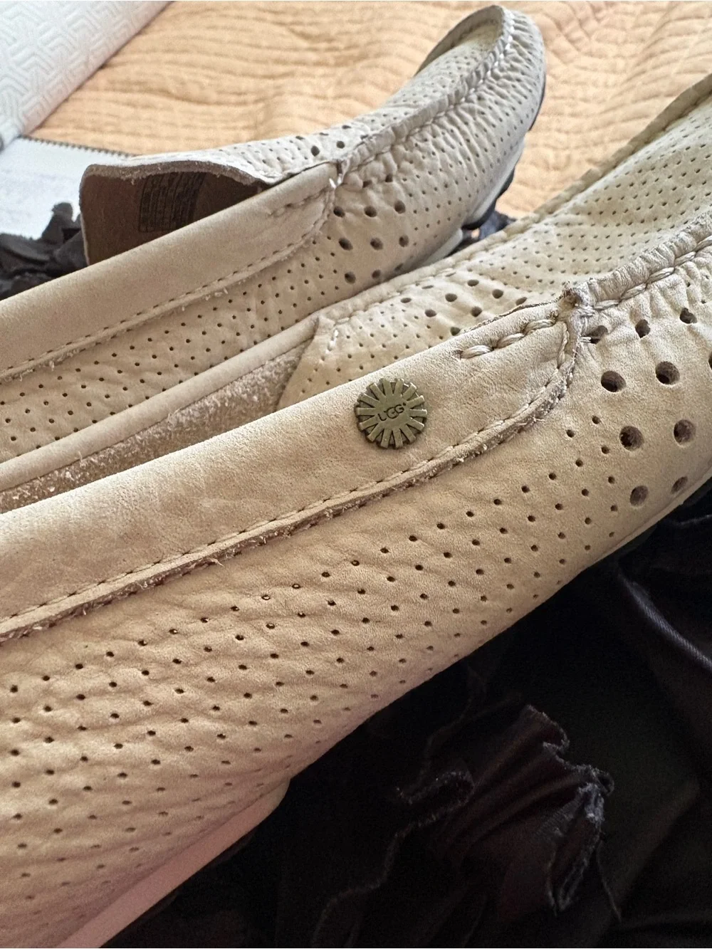 UGG Men's White Perforated Leather Slip-On Loafers